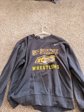 Nike Black Crewneck Sweatshirt with Yellow & Purple SF State Wrestling Logo
